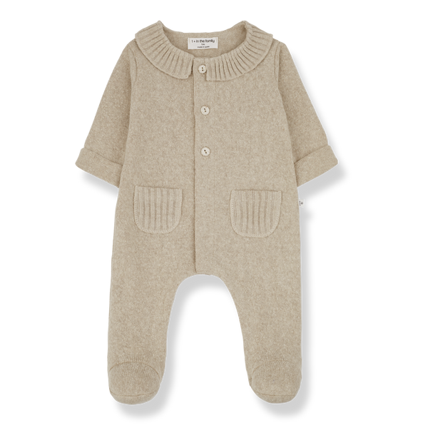 Alexia Collared Baby Onesie with Feet (Beige)