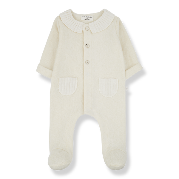 Alexia Collared Baby Onesie with Feet (Ecru)