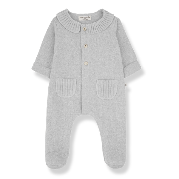 Alexia Collared Baby Onesie with Feet (Perla)