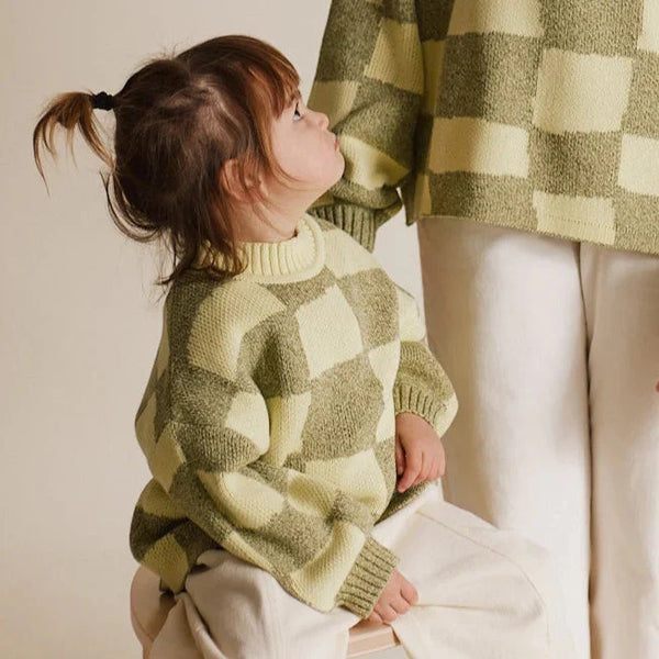 Phoenix Checked Knit Kiwi Sweater