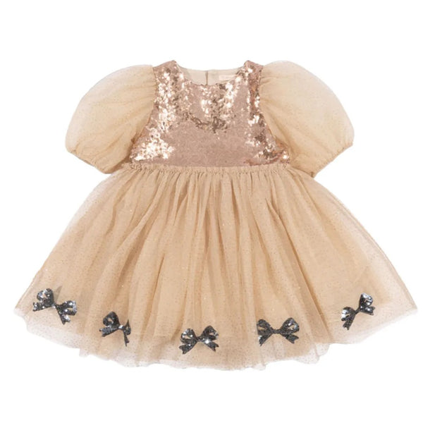 Mei Bow Sequinned Tulle Party Dress (Smoke Grey)