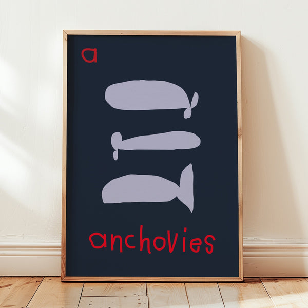 A for Anchovies- Alphabet Art Print