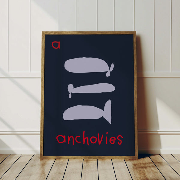 A for Anchovies- Alphabet Art Print