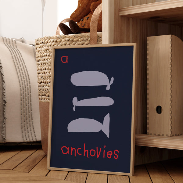 A for Anchovies- Alphabet Art Print