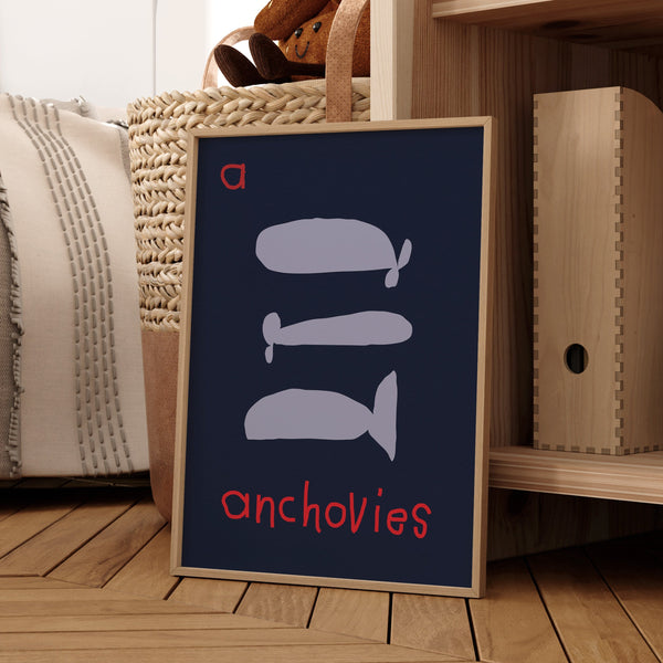 A for Anchovies- Alphabet Art Print