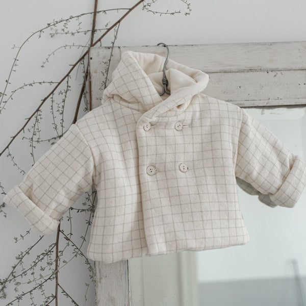 Arthur Checked Hooded Baby Jacket (Ecru)