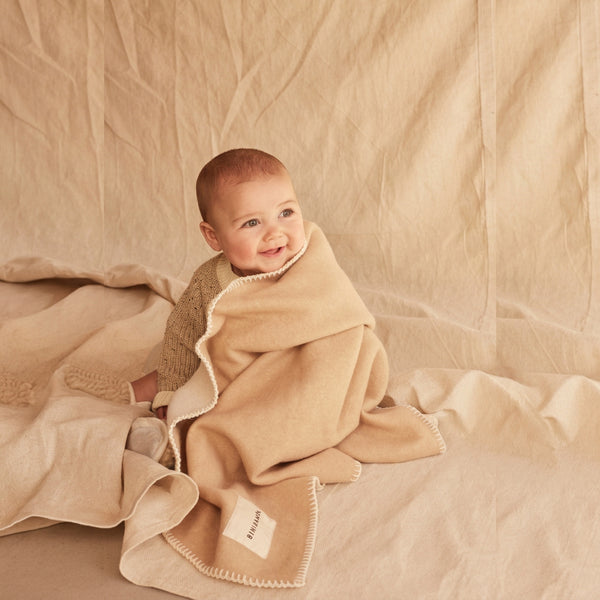 Two Tone Merino Wool Bini Blanket (Camel/Ecru)