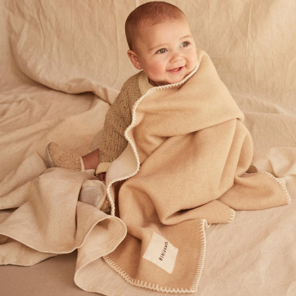 Two Tone Merino Wool Bini Blanket (Rose/Camel)