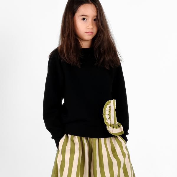 Bernadette Classic Sweatshirt with Pinstripe Ruffle Pocket