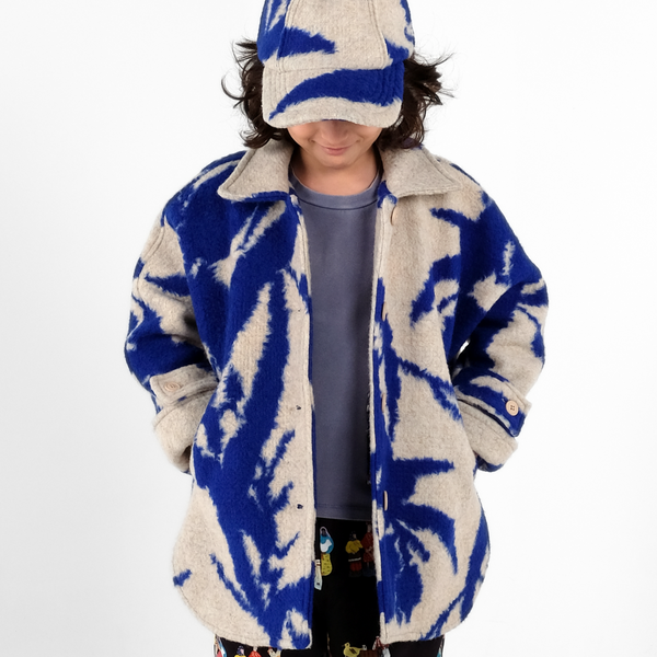 Bento Absract Strokes Print Cosy Wool Mix Coat