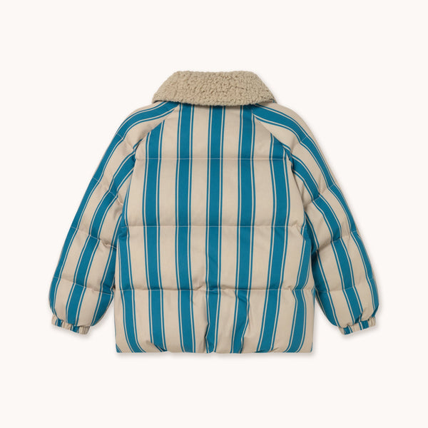 Blue Retro Stripes Sherpa Collared Padded Puffer Jacket