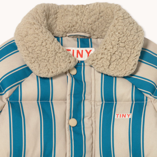 Blue Retro Stripes Sherpa Collared Padded Puffer Jacket