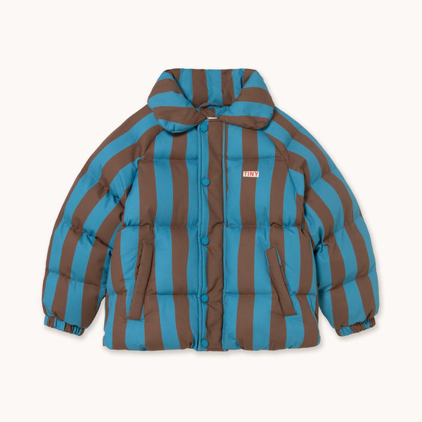 Blue Cacao Stripes Short Padded Puffer Jacket