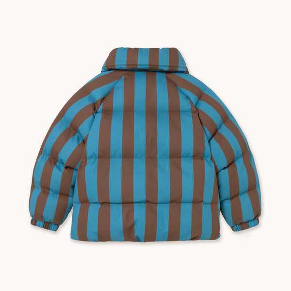 Blue Cacao Stripes Short Padded Puffer Jacket
