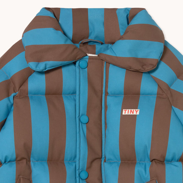 Blue Cacao Stripes Short Padded Puffer Jacket