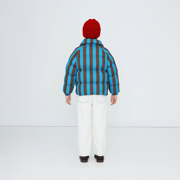 Blue Cacao Stripes Short Padded Puffer Jacket