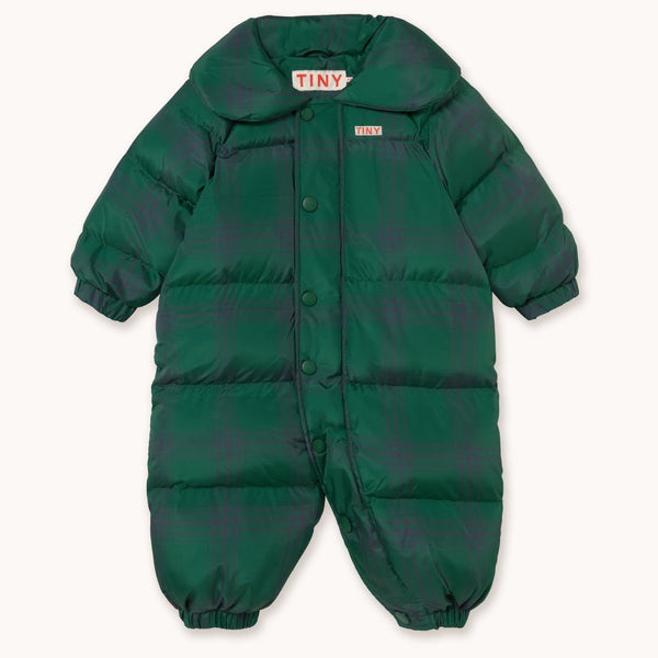 Green Checked Padded Baby Pramsuit
