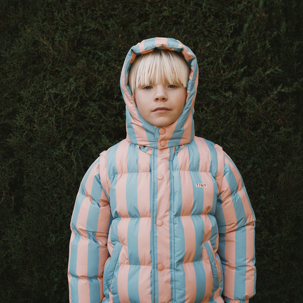 Nude Blue Stripes Longline Hooded Padded Puffer Jacket