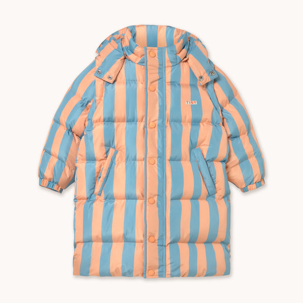 Nude Blue Stripes Longline Hooded Padded Puffer Jacket