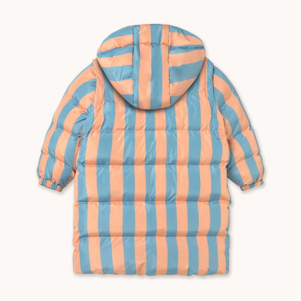 Nude Blue Stripes Longline Hooded Padded Puffer Jacket