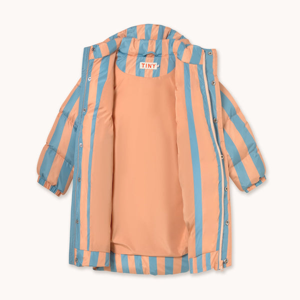 Nude Blue Stripes Longline Hooded Padded Puffer Jacket