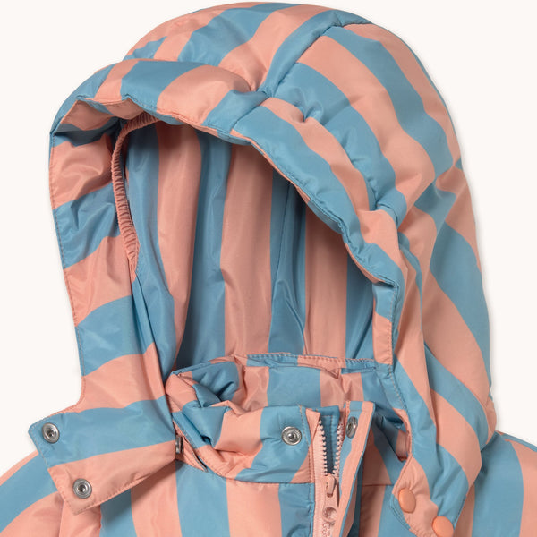 Nude Blue Stripes Longline Hooded Padded Puffer Jacket