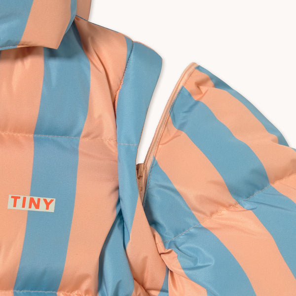 Nude Blue Stripes Longline Hooded Padded Puffer Jacket