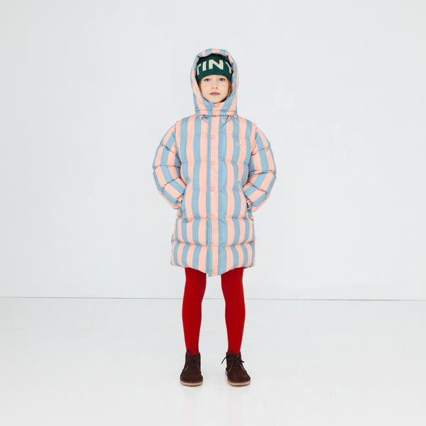 Nude Blue Stripes Longline Hooded Padded Puffer Jacket