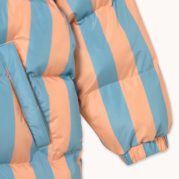 Nude Blue Stripes Longline Hooded Padded Puffer Jacket