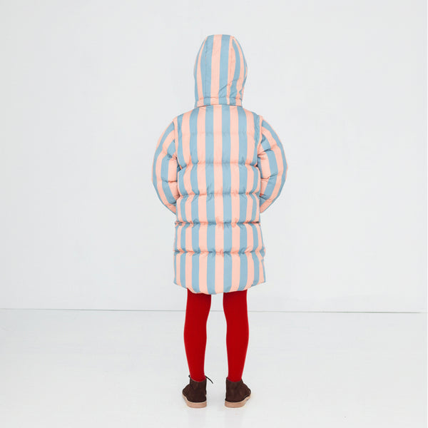 Nude Blue Stripes Longline Hooded Padded Puffer Jacket