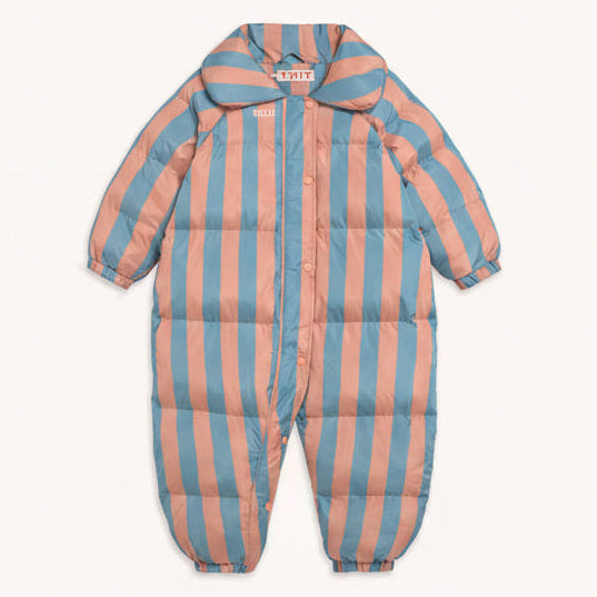 Nude Blue Stripes Quilted Padded Overalls