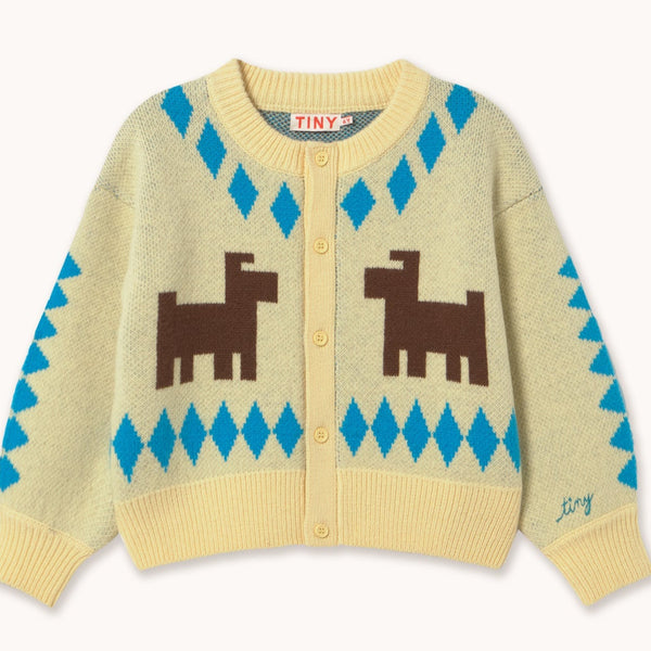 Brown Dogs Print Wool Cardigan (Dusty Yellow)