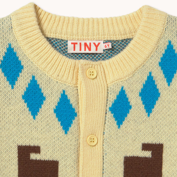 Brown Dogs Print Wool Cardigan (Dusty Yellow)