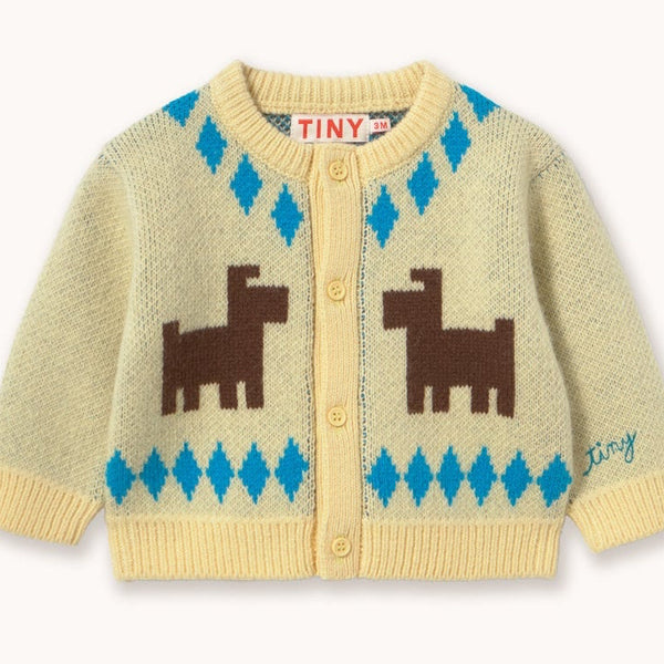 Brown Dogs Print Wool Baby Cardigan (Dusty Yellow)