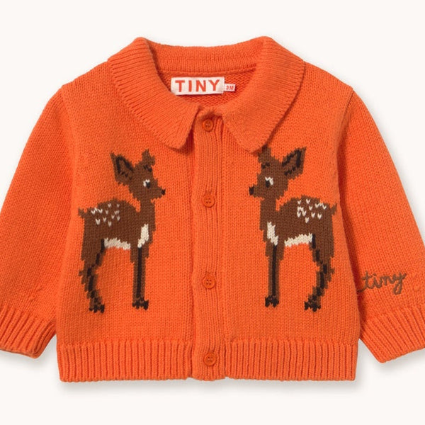 Deer Print Collared Cotton Baby Cardigan (Warm Red)