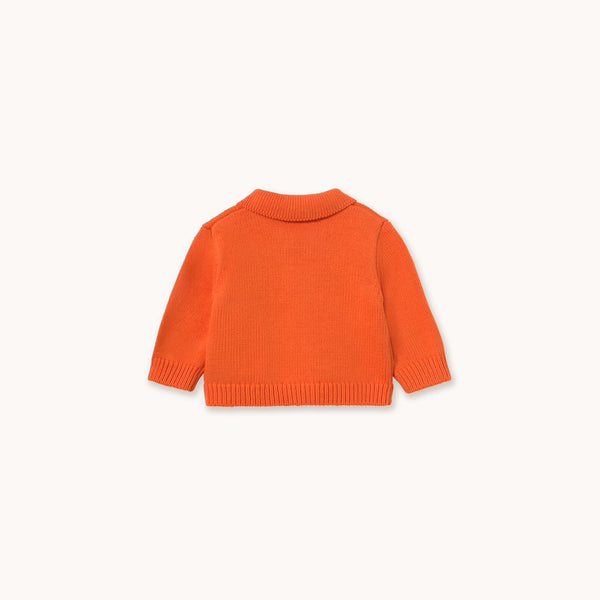 Deer Print Collared Cotton Baby Cardigan (Warm Red)