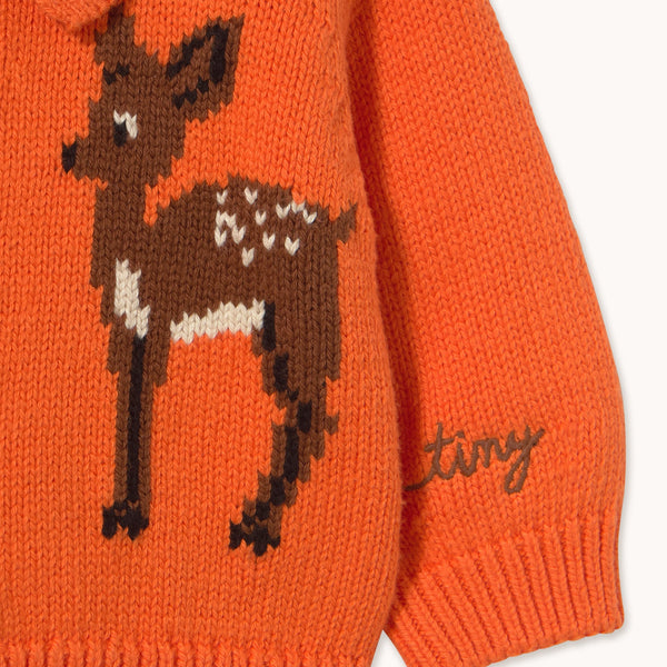Deer Print Collared Cotton Baby Cardigan (Warm Red)