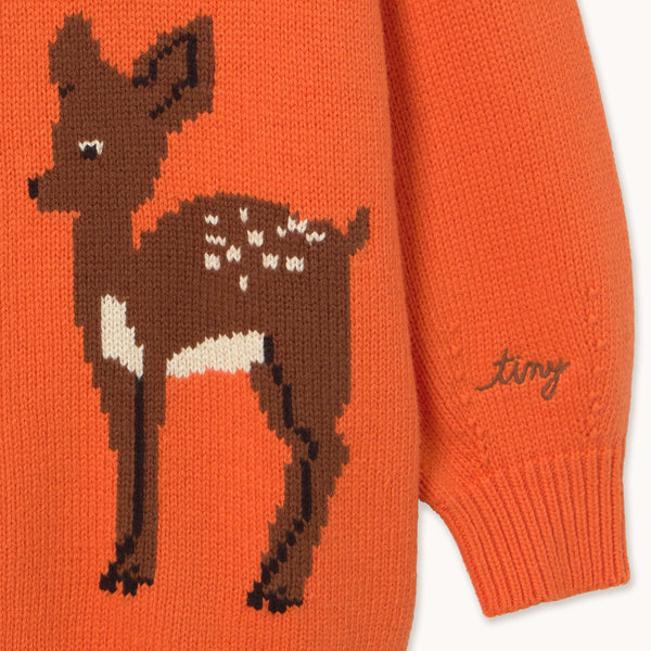 Deer Print Collared Cotton Cardigan (Warm Red)