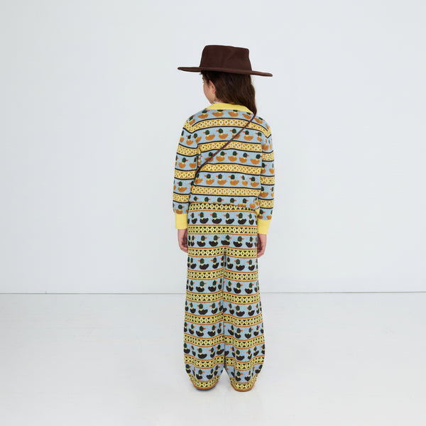 Duck Print Tie-Up Wool Blend Knitted Cardigan