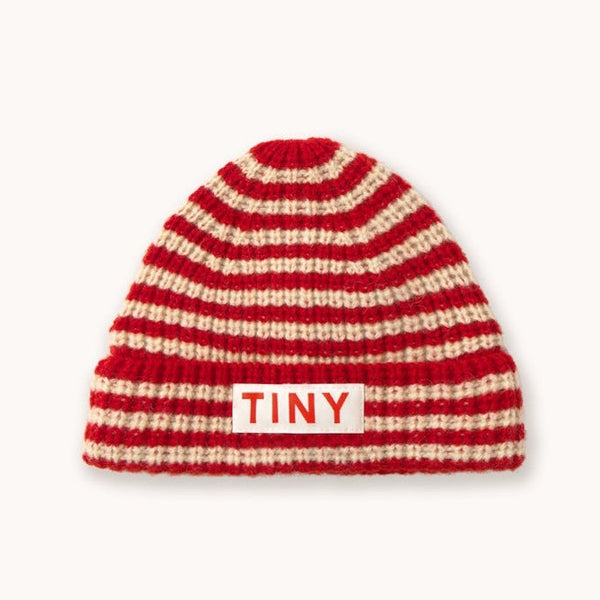 Stripes Wool Knit Beanie (Dark Red)