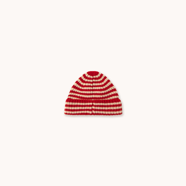 Stripes Wool Knit Beanie (Dark Red)