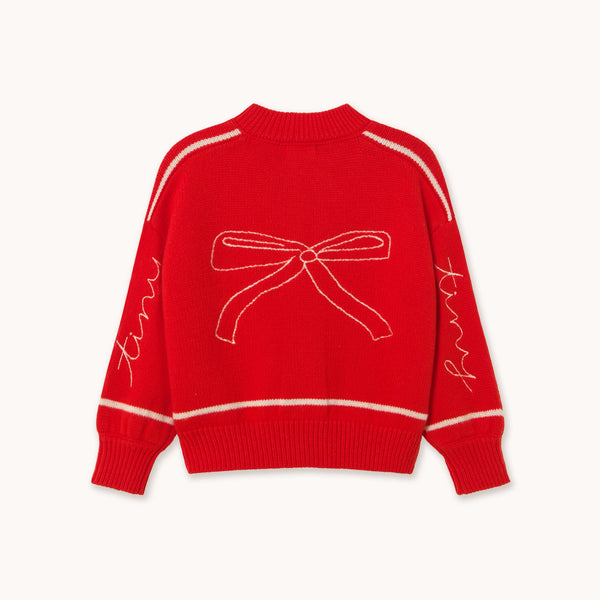 Bows Embroidered Wool Cardigan (Vibrant Red)