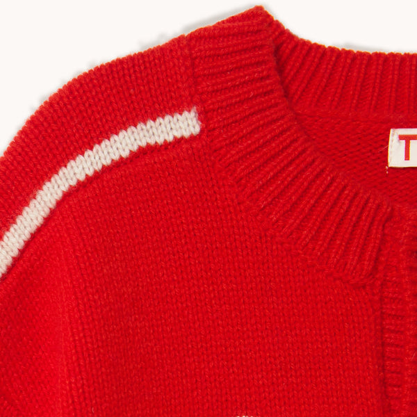 Bows Embroidered Wool Cardigan (Vibrant Red)