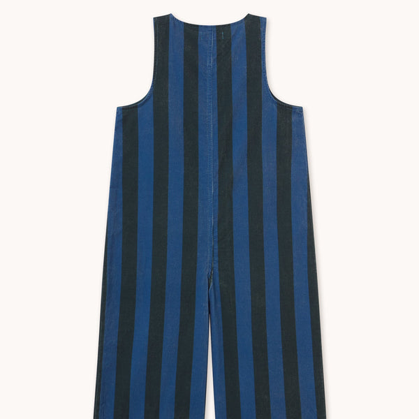 Blue Stripes Sleeveless Cotton Corduroy One Piece Overall (Petrol Blue)