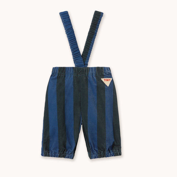 Blue Stripes Cotton Baby Corduroy Pants with Braces (Petrol Blue)