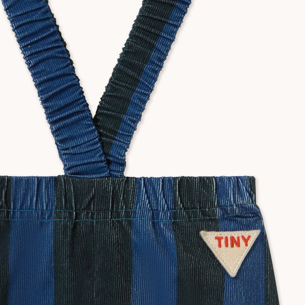 Blue Stripes Cotton Baby Corduroy Pants with Braces (Petrol Blue)