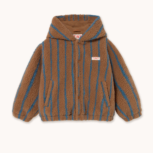 Stripes Teddy Sherpa Hoodie (Light Brown)
