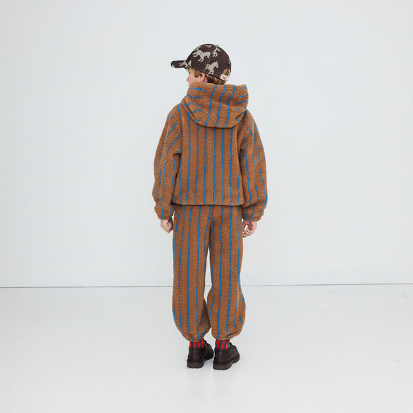 Stripes Teddy Sherpa Hoodie (Light Brown)