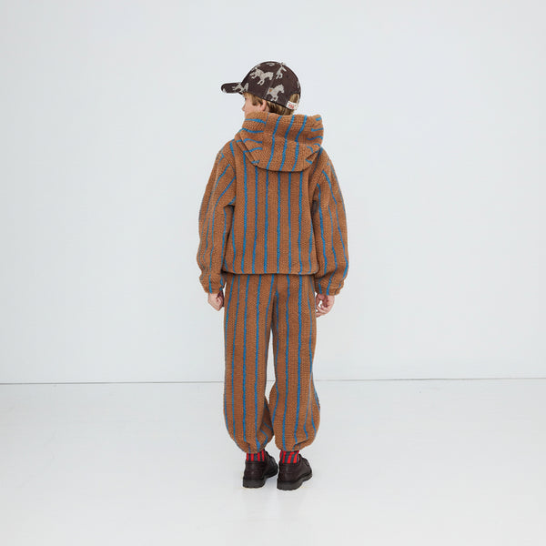 Stripes Teddy Sherpa Sweatpant Jogging Bottoms (Light Brown)