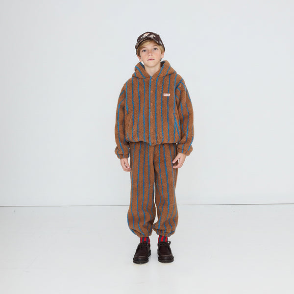 Stripes Teddy Sherpa Sweatpant Jogging Bottoms (Light Brown)